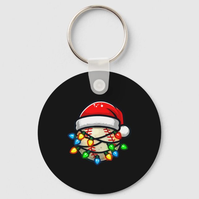 Santa Hat Baseball Toddler Kids Christmas Lights X Key Ring (Front)