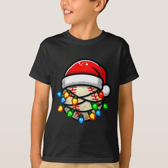 Santa Hat Baseball Toddler Kids Christmas Lights X T-Shirt (Front)