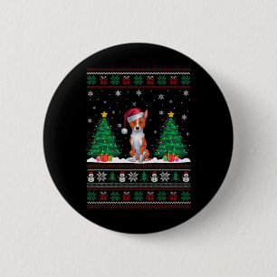 Santa Hat Basenji Dog Christmas Tree Lights Ugly S 6 Cm Round Badge