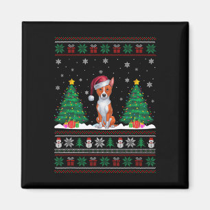 Santa Hat Basenji Dog Christmas Tree Lights Ugly S Magnet