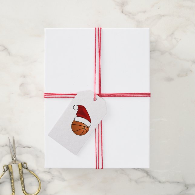Santa Hat Basketball Christmas Gift Tags (With Twine)