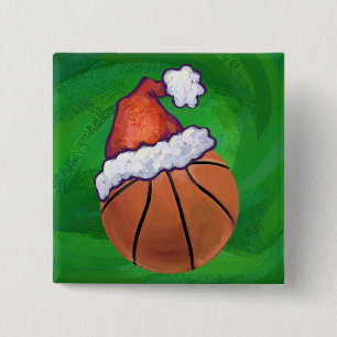 Santa Hat Basketball on Green 15 Cm Square Badge