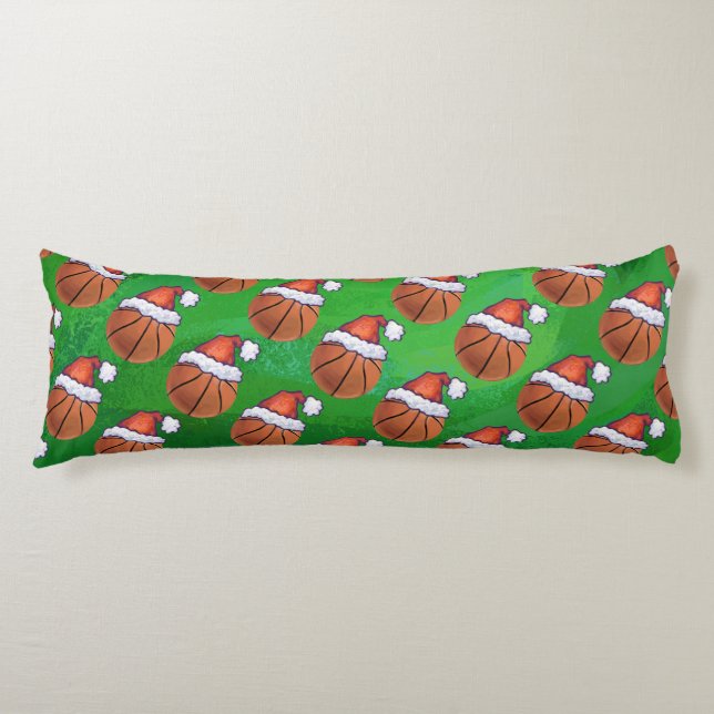 Santa Hat Basketball on Green Body Cushion (Front)