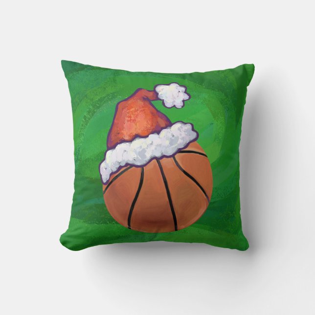 Santa Hat Basketball on Green Cushion (Front)