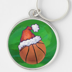 Santa Hat Basketball on Green Key Ring