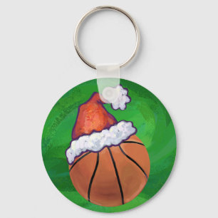 Santa Hat Basketball on Green Key Ring