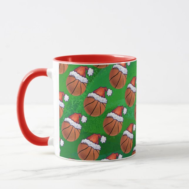 Santa Hat Basketball on Green Mug (Left)