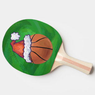 Santa Hat Basketball on Green Ping Pong Paddle