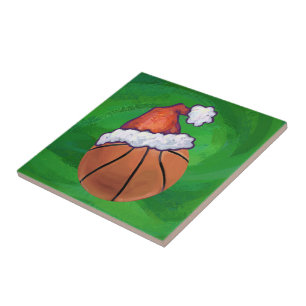 Santa Hat Basketball on Green Tile