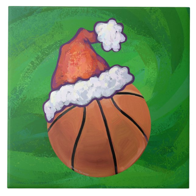 Santa Hat Basketball on Green Tile (Front)