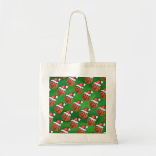 Santa Hat Basketball on Green Tote Bag