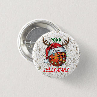  Santa Hat Basketball Reindeer Christmas Fun Sport 3 Cm Round Badge