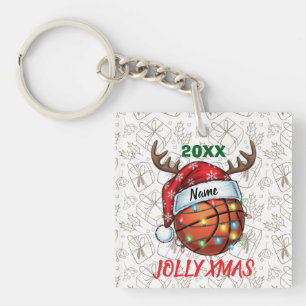 Santa Hat Basketball Reindeer Christmas Fun Sport Key Ring