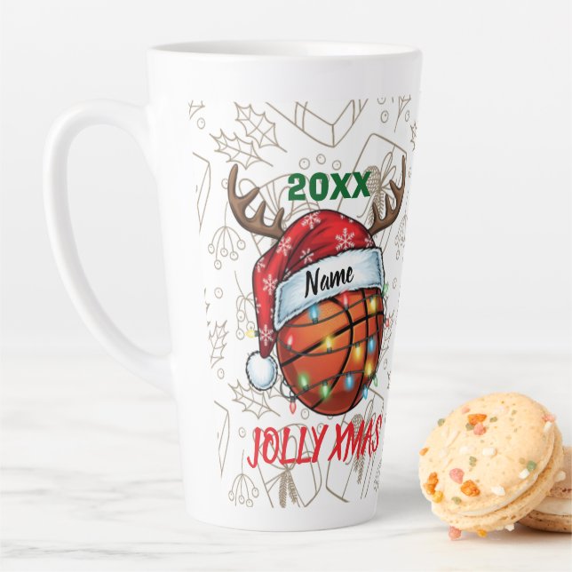  Santa Hat Basketball Reindeer Christmas Fun Sport Latte Mug (In Situ)