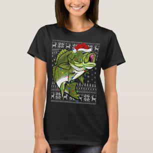 Santa Hat Bass Fish Christmas Lighting Ugly Bass C T-Shirt