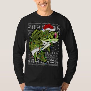 Santa Hat Bass Fish Xmas Lighting Ugly Bass Christ T-Shirt