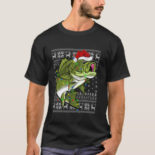 Santa Hat Bass Fish Xmas Lighting Ugly Bass Christ T-Shirt