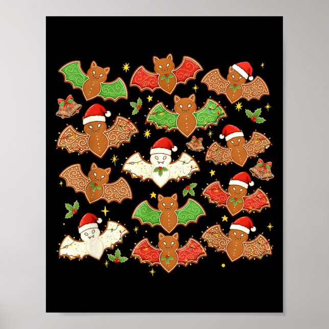 Santa Hat Bat Soky Christmas Gingerbread Bats Xmas Poster (Front)