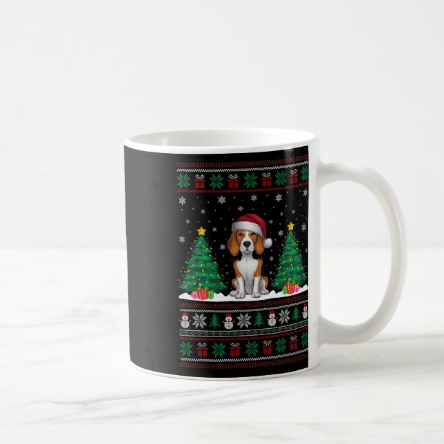 Santa Hat Beagle Dog Christmas Tree Lights Ugly Sw Coffee Mug (Right)