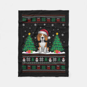 Santa Hat Beagle Dog Christmas Tree Lights Ugly Sw Fleece Blanket