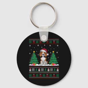 Santa Hat Beagle Dog Christmas Tree Lights Ugly Sw Key Ring