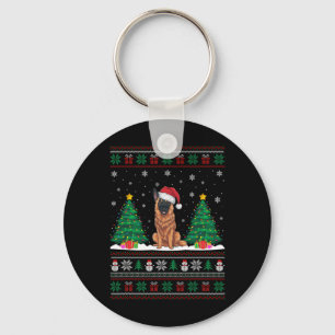 Santa Hat Belgian Malinois Dog Xmas Tree Lights Ug Key Ring