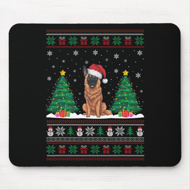 Santa Hat Belgian Malinois Dog Xmas Tree Lights Ug Mouse Mat (Front)
