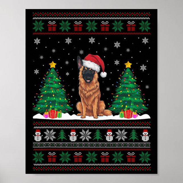 Santa Hat Belgian Malinois Dog Xmas Tree Lights Ug Poster (Front)