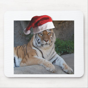 Santa Hat Bengal Tiger Mouse Mat