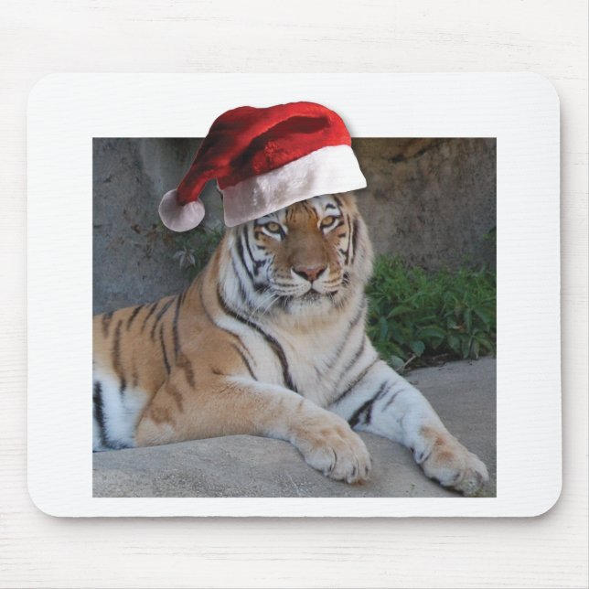 Santa Hat Bengal Tiger Mouse Mat (Front)