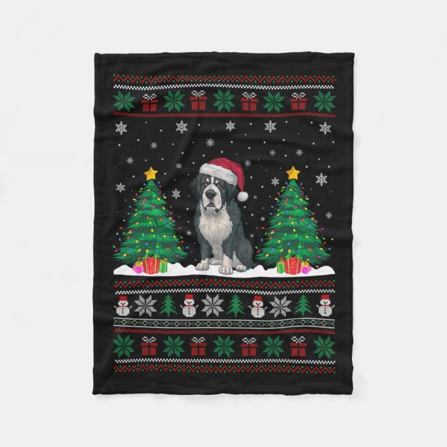 Santa Hat Bernard Dog Christmas Tree Lights Ugly S Fleece Blanket (Front)