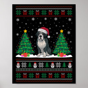 Santa Hat Bernard Dog Christmas Tree Lights Ugly S Poster