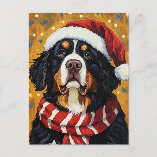 Santa Hat Bernese Mountain Dog Festive Christmas Postcard (Front)