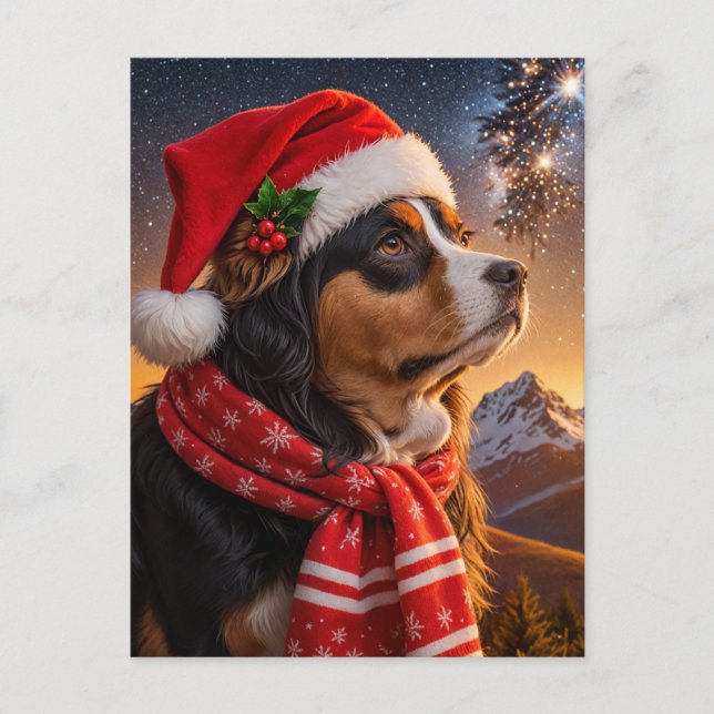 Santa Hat Bernese Mountain Dog Postcard (Front)