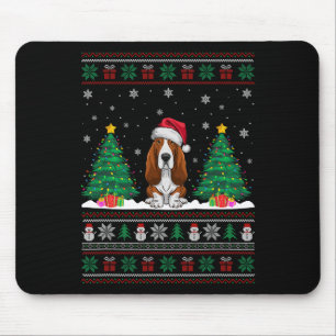 Santa Hat Bet Hound Dog Xmas Tree Lights Ugly Swea Mouse Mat