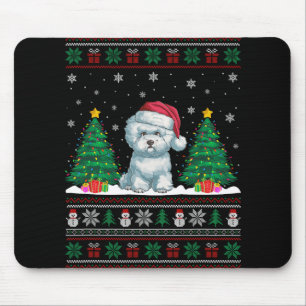 Santa Hat Bichon Frise Dog Xmas Tree Lights Ugly S Mouse Mat