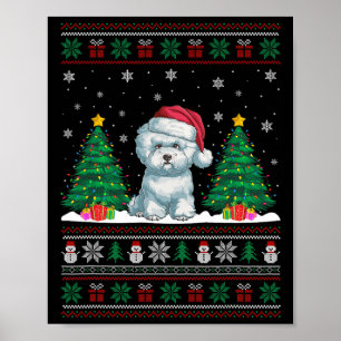 Santa Hat Bichon Frise Dog Xmas Tree Lights Ugly S Poster