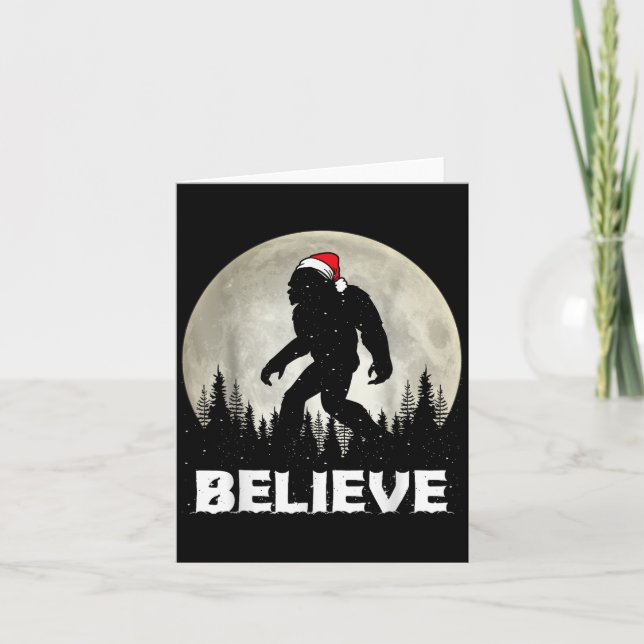 Santa Hat Bigfoot Believe Christmas Lights Rock Sa Card (Front)