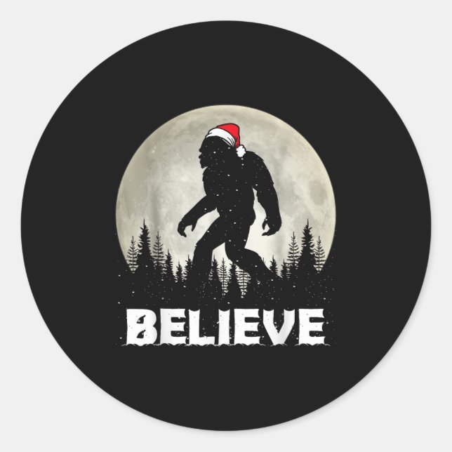 Santa Hat Bigfoot Believe Christmas Lights Rock Sa Classic Round Sticker (Front)