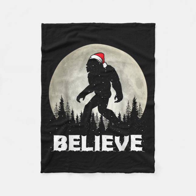 Santa Hat Bigfoot Believe Christmas Lights Rock Sa Fleece Blanket (Front)