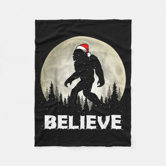 Santa Hat Bigfoot Believe Christmas Lights Rock Sa Fleece Blanket (Front)