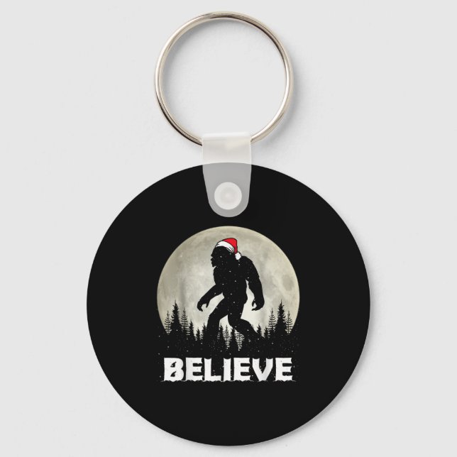 Santa Hat Bigfoot Believe Christmas Lights Rock Sa Key Ring (Front)