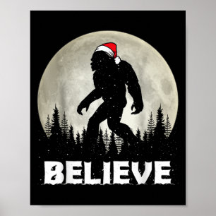 Santa Hat Bigfoot Believe Christmas Lights Rock Sa Poster