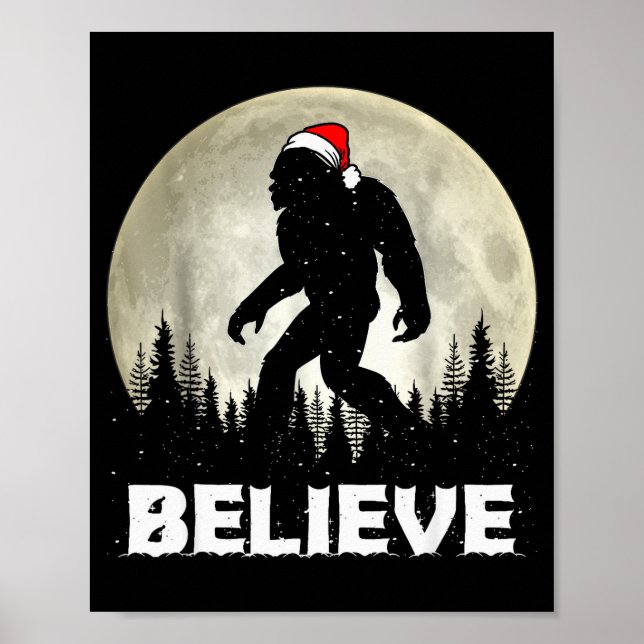 Santa Hat Bigfoot Believe Christmas Lights Rock Sa Poster (Front)