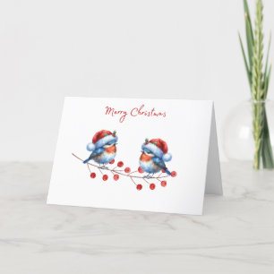 Santa Hat Birds Merry Christmas Card