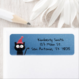 Santa Hat Black Cat Christmas Return Address