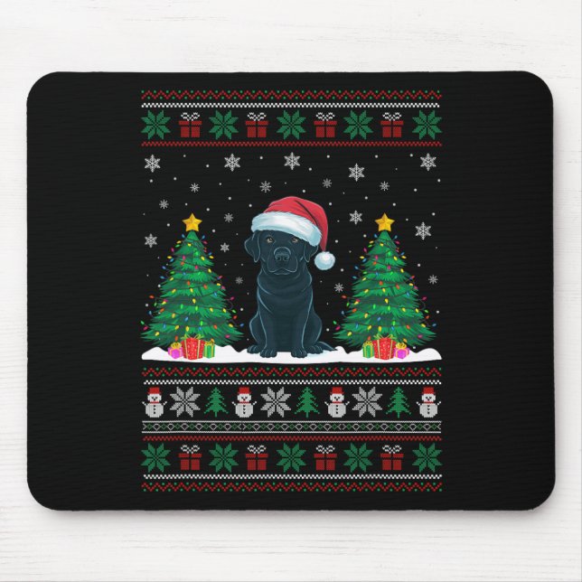 Santa Hat Black Labrador Dog Xmas Tree Lights Ugly Mouse Mat (Front)