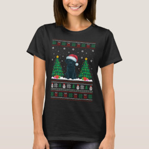Santa Hat Black Labrador Dog Xmas Tree Lights Ugly T-Shirt