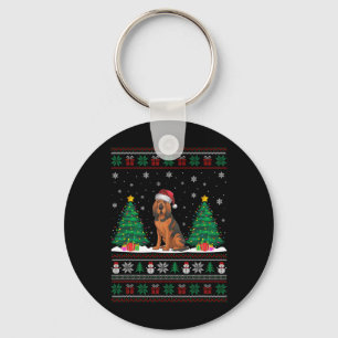 Santa Hat Bloodhound Dog Christmas Tree Lights Ugl Key Ring