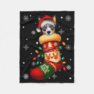 Santa Hat Blue Heeler Dog In Christmas Socks Men W Fleece Blanket